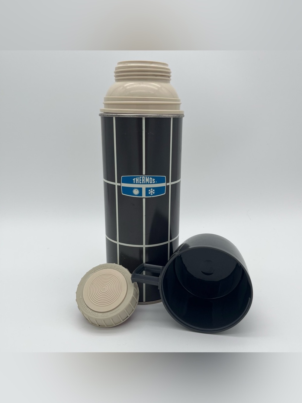 Vintage Thermos King Seeley Thermos Black White Stripes #2234